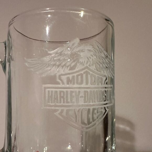 Harley Davidson Glass Beer Stein Drink Mugs Set of 2 - Picture 3 of 11